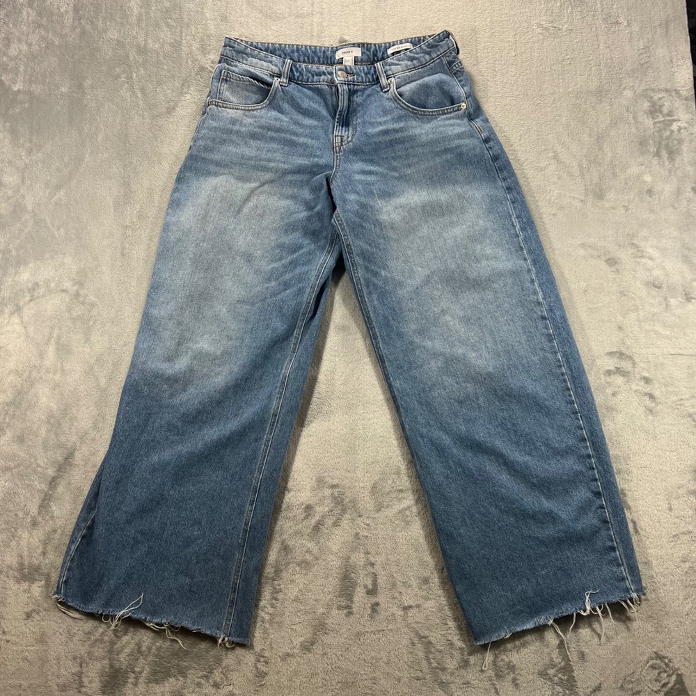 FOREVER 21 Low Rise Baggy Jeans Womens 28 Blue Good Raw Hem Wide Leg Denim